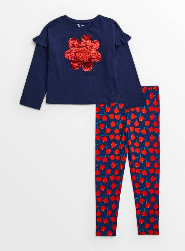 Navy Sequin Floral Set 6 years